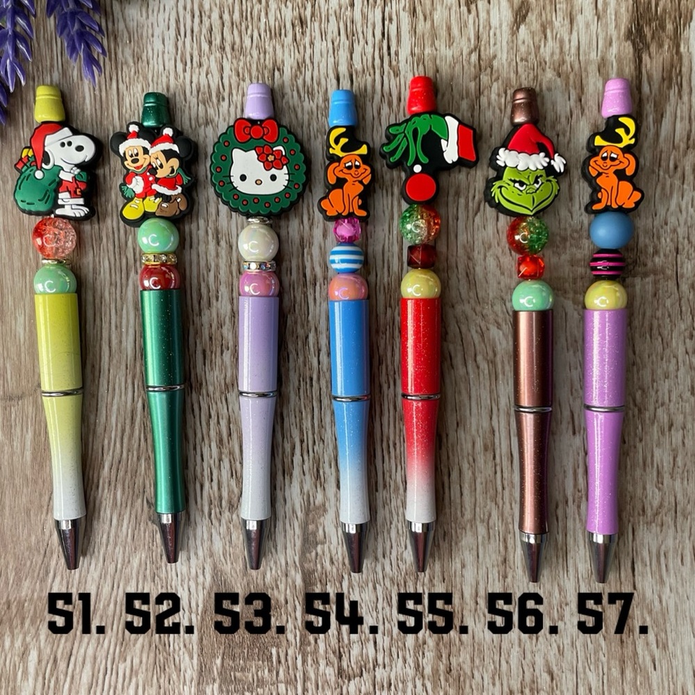 Handcrafted Christmas Grinch Pens Beaded Unique Artisan Gifts Office Accessories
